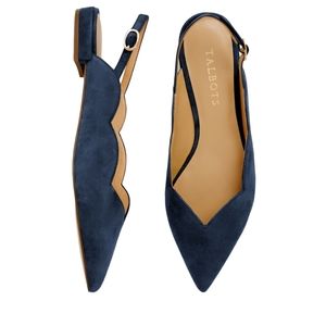 Talbots Blue Suede Scalloped Sking Back Pointed Shoes